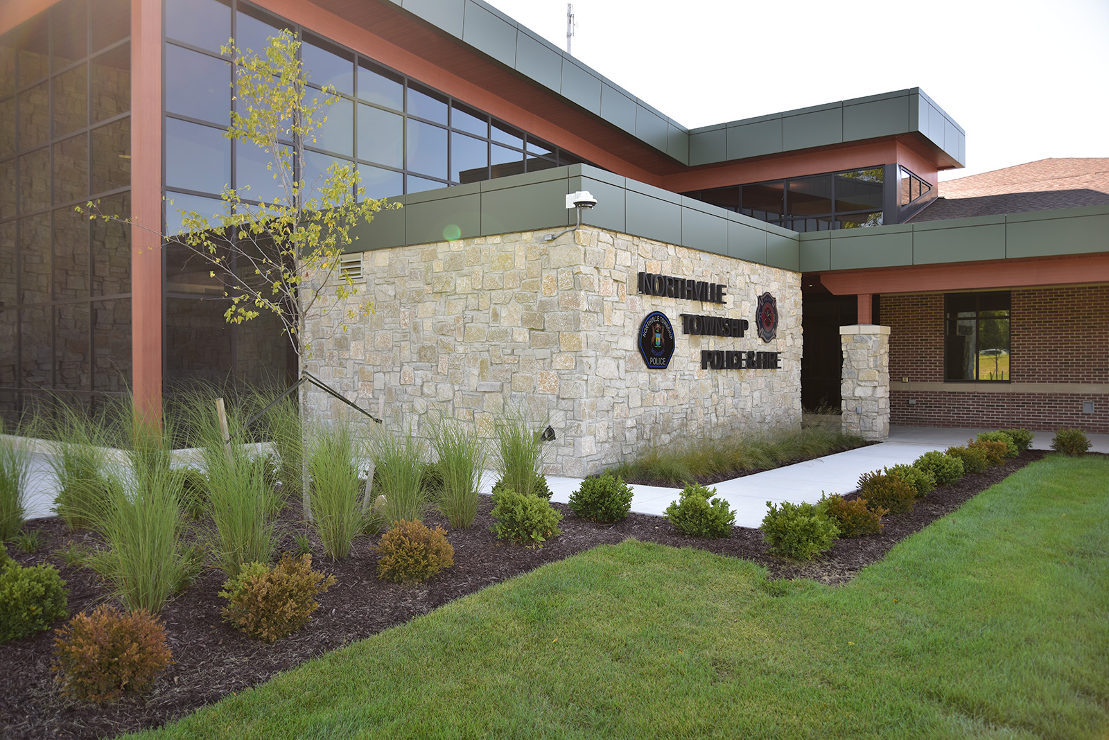 Hiawatha Castle Michigan stone veneer on the exterior of the Northville Township Police and Fire station